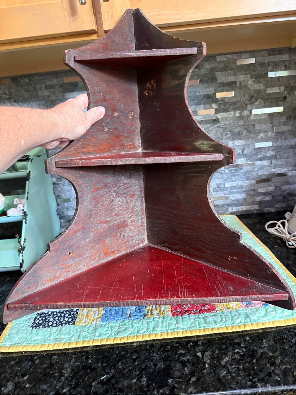 Vintage Rustic Handmade Wooden Corner Wall Shelf